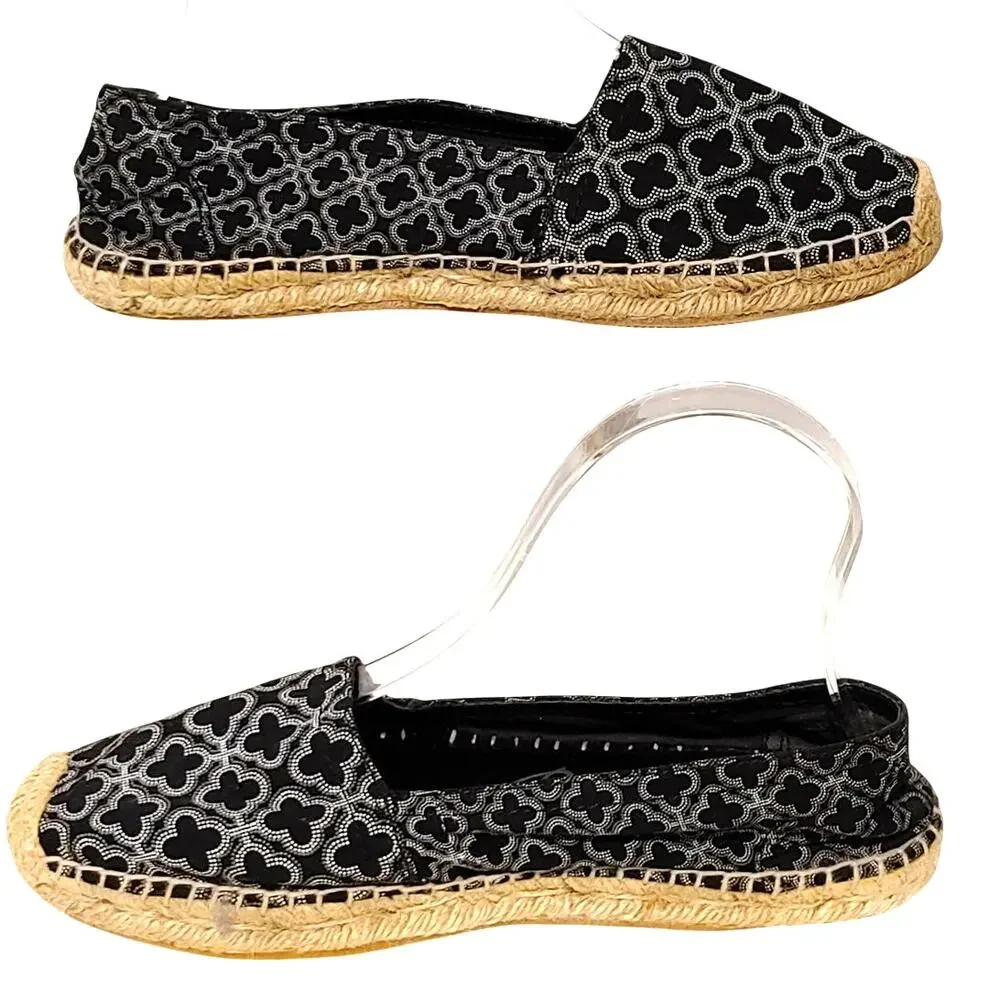 LN Brighton Avila Espadrille Fabric Leather Black Slip On Shoes Womens Size 7